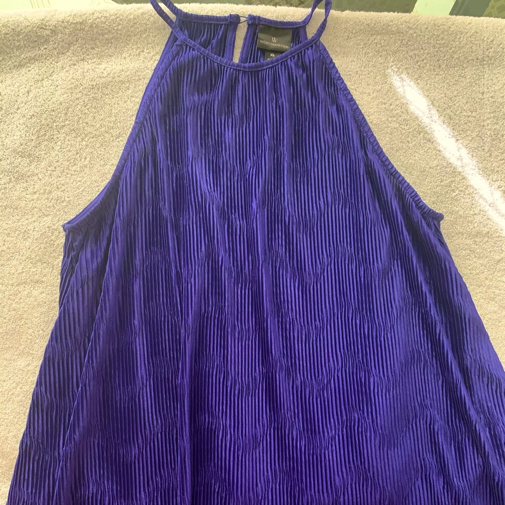Purple, sleeveless, halter neck blouse